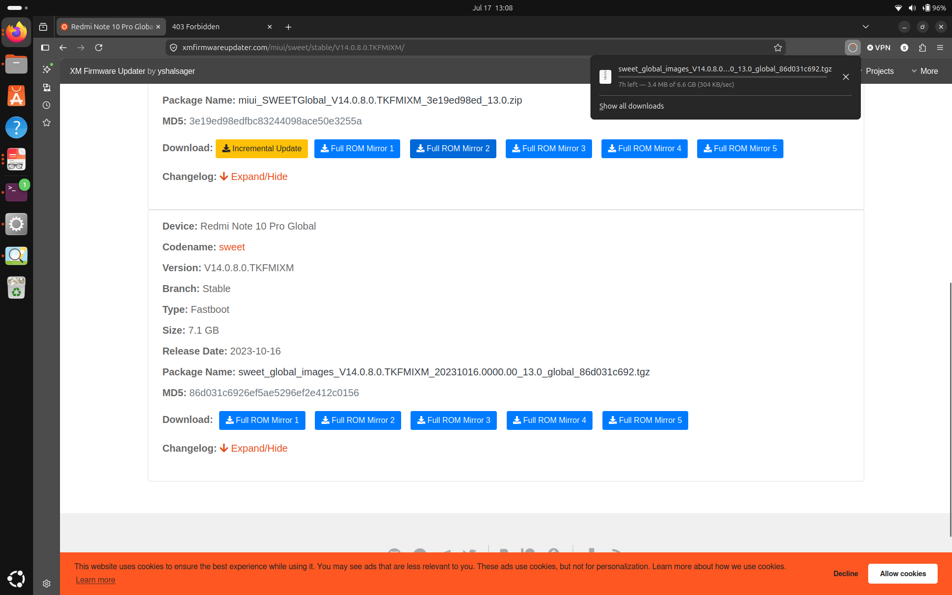 Downloading factory image